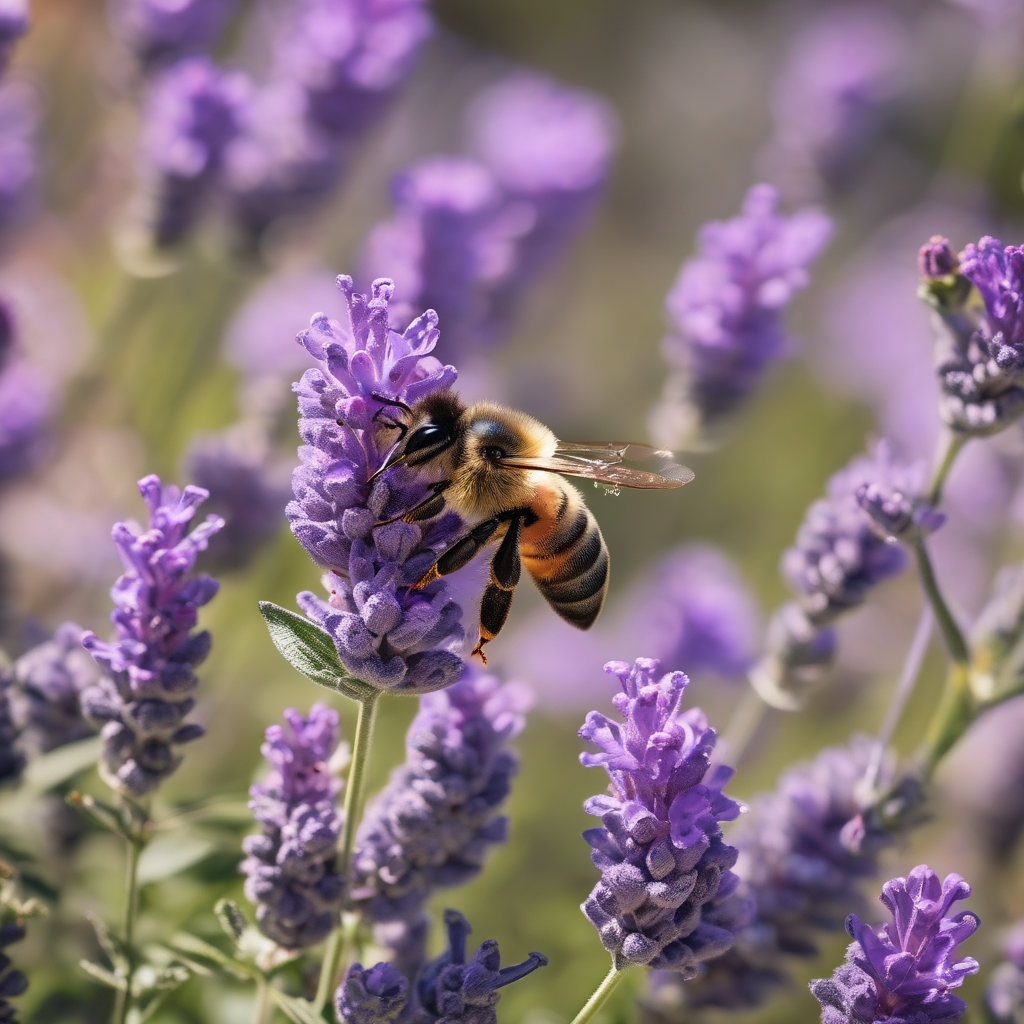 Ultra Realistic Photo Of A Close Up Bee On Lavender In Bloom