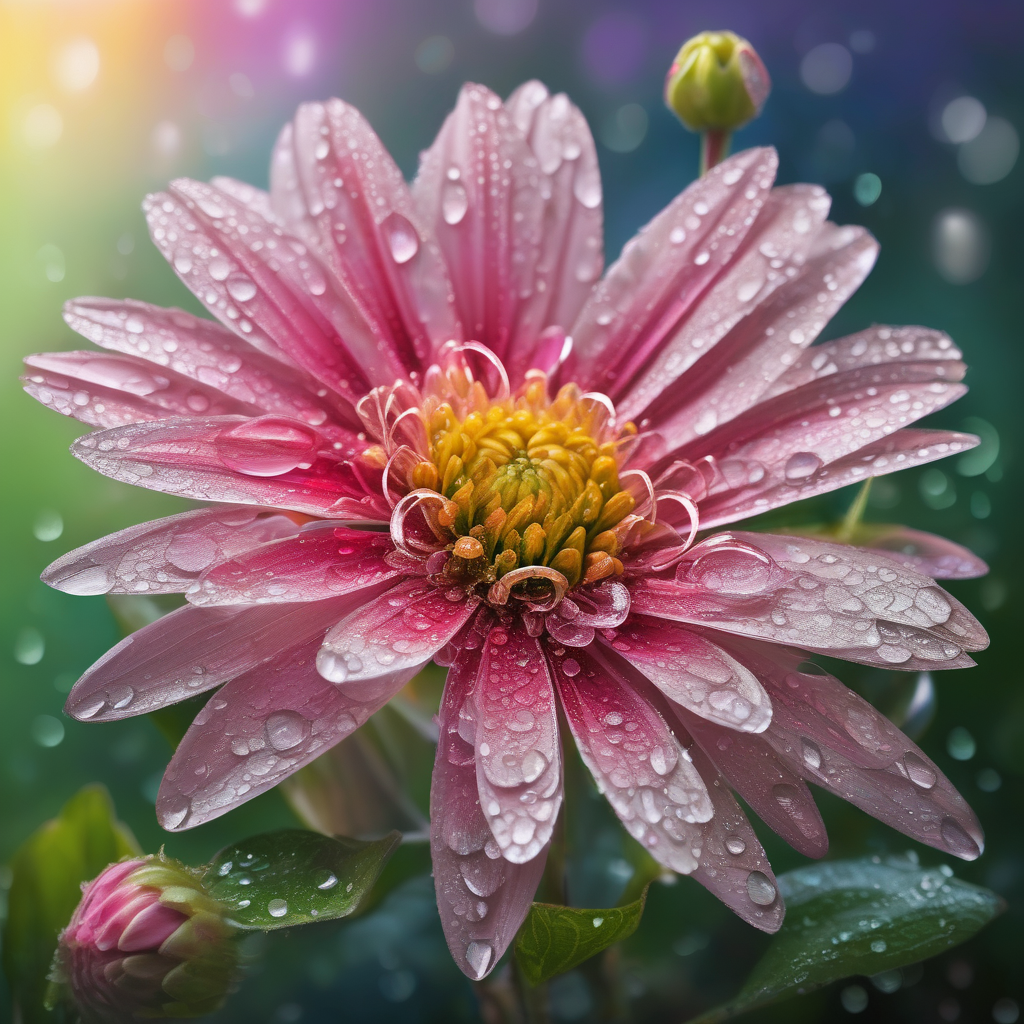 Ultra Realistic Photo Of A Close Up Flower Blooming With Dew