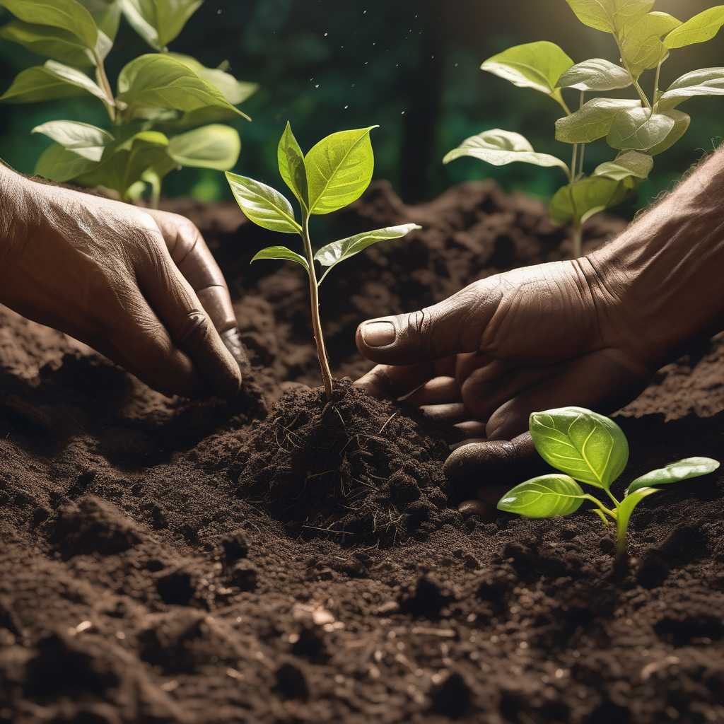 Ultra Realistic Photo Of A Close Up Hands Planting A Small Tree
