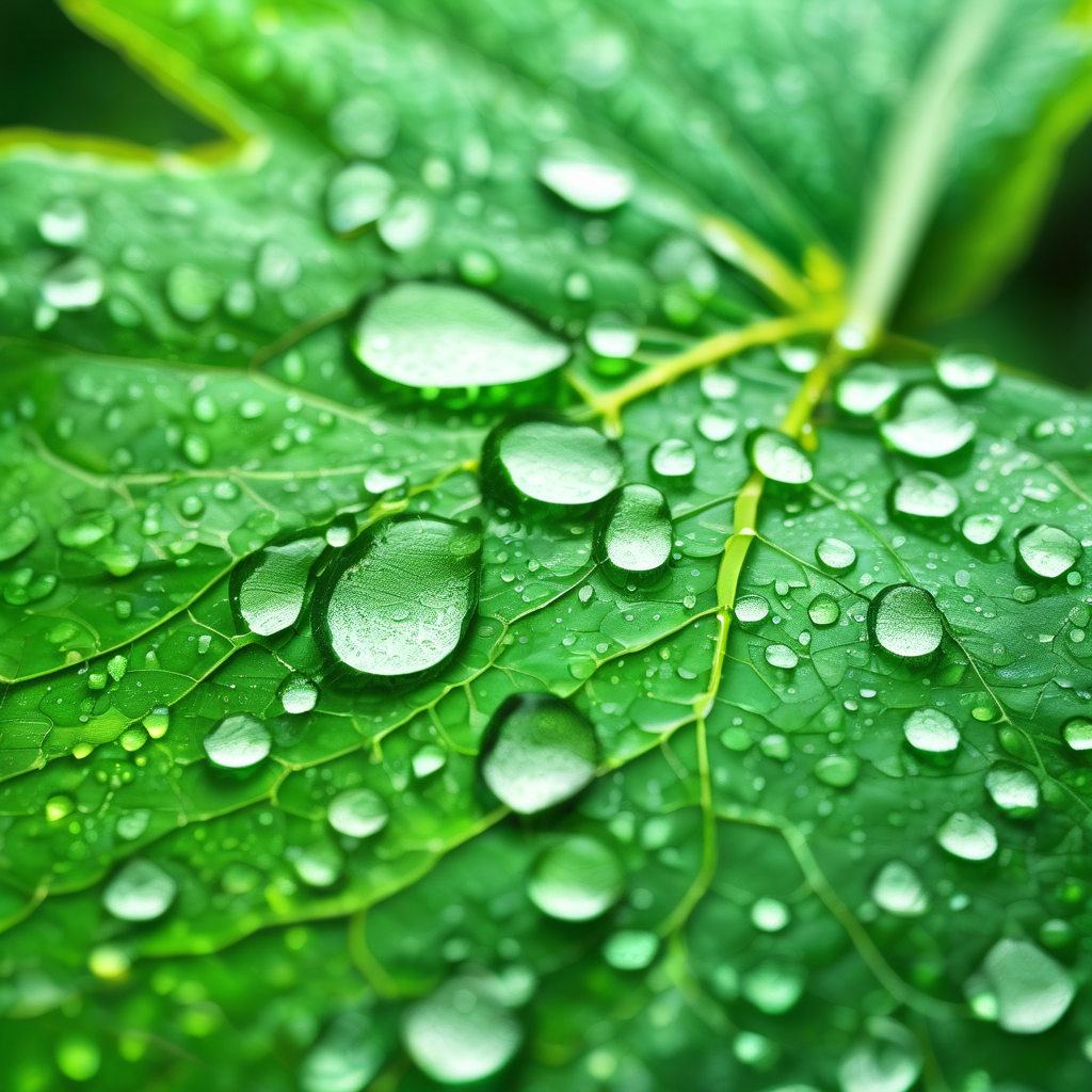 Ultra Realistic Photo Of A Close Up Leaf With Rain Droplets