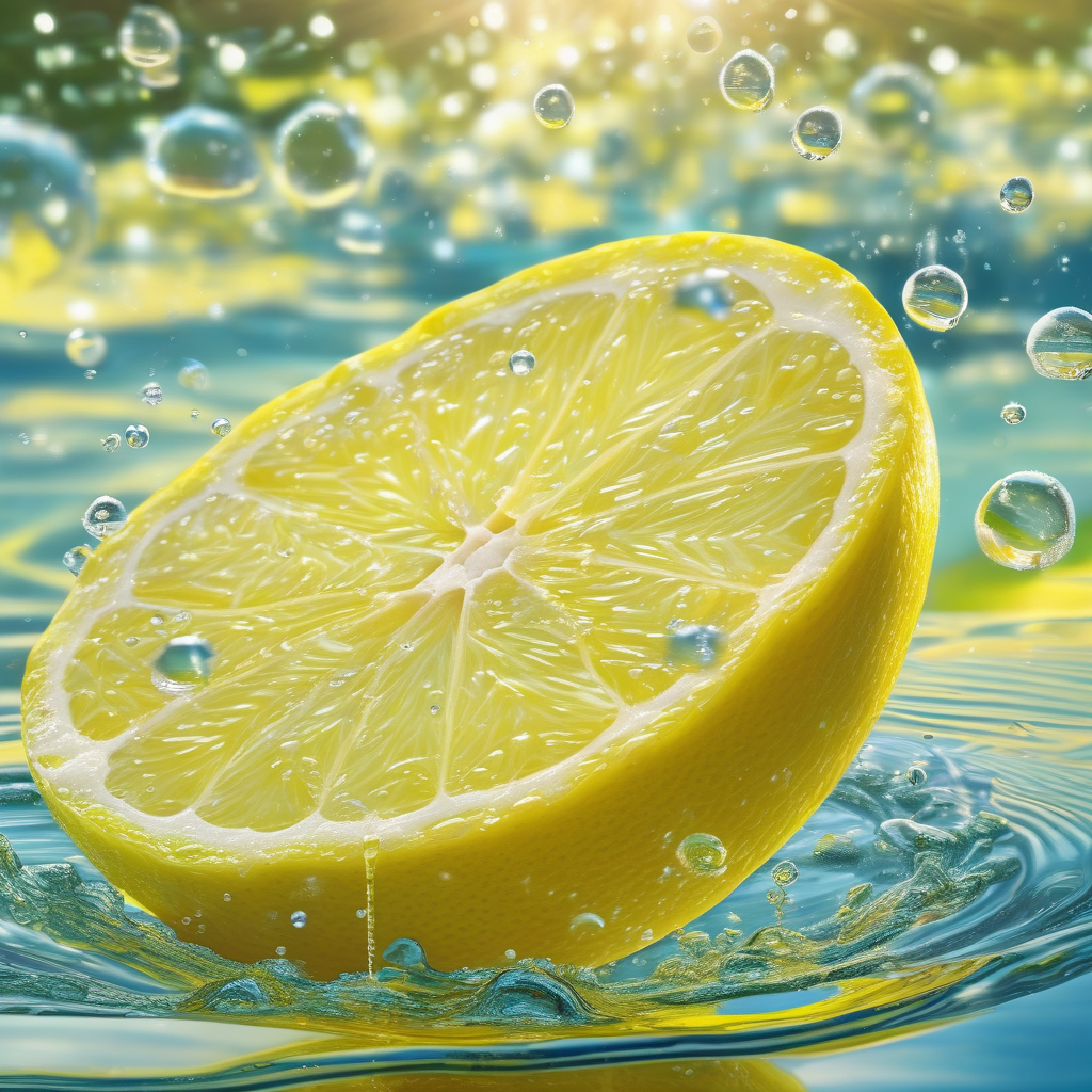 Ultra Realistic Photo Of A Close Up Lemon Slice In Sparkling Water