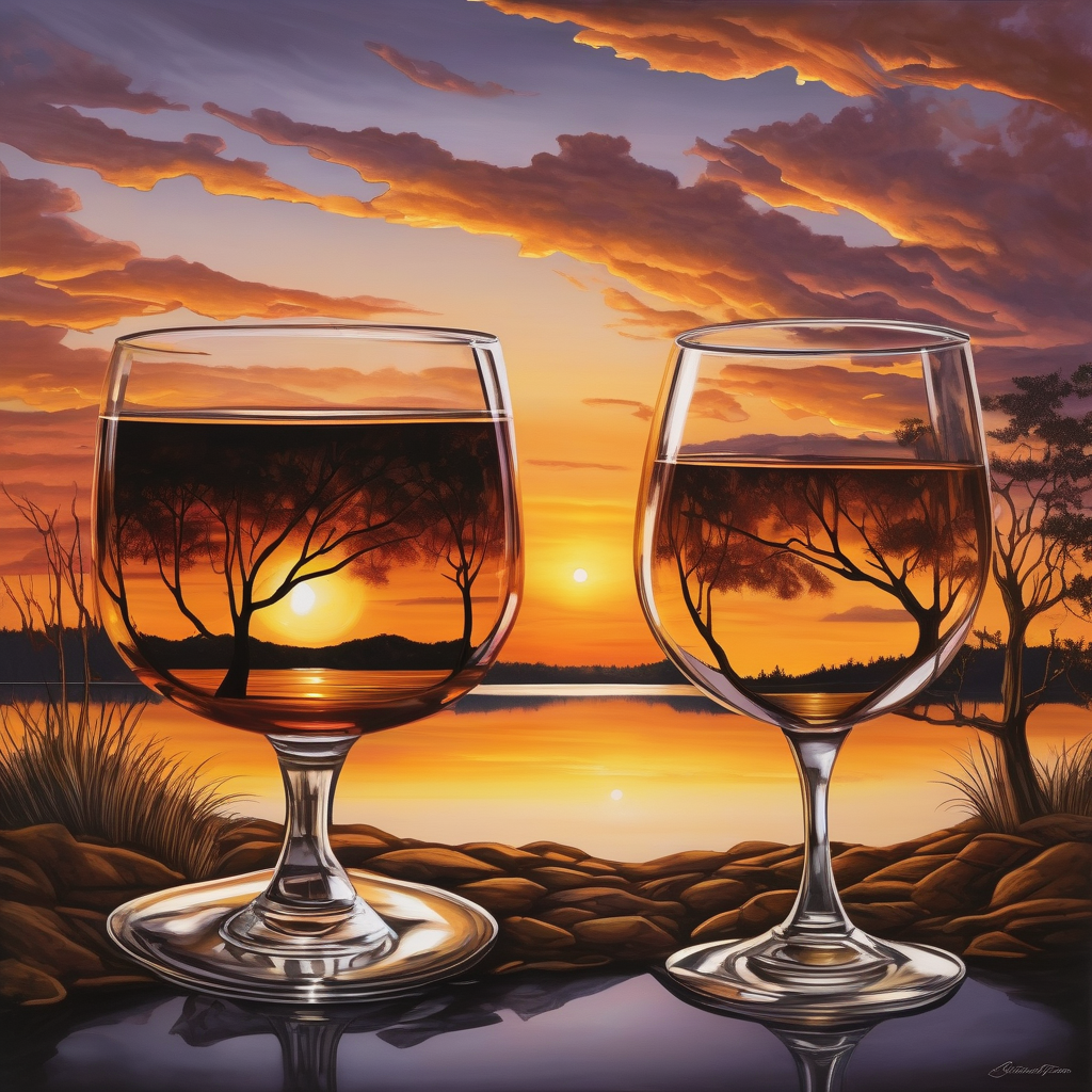 Ultra Realistic Photo Of A Couple Clinking Glasses At Sunset