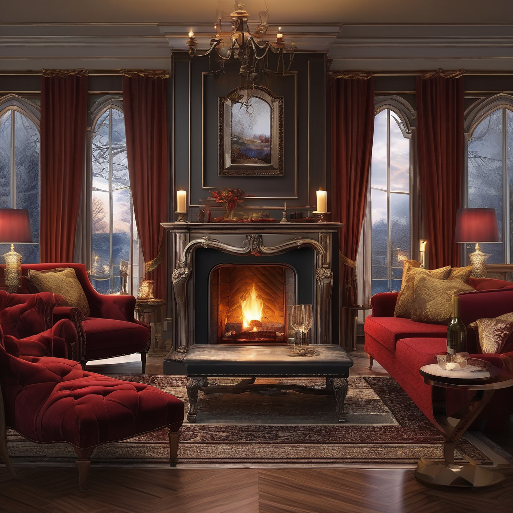 Ultra Realistic Photo Of A Couple Toasting In Front Of A Fireplace