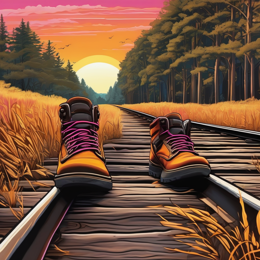 Ultra Realistic Photo Of A Couple Walking On Railway Tracks At Sunset