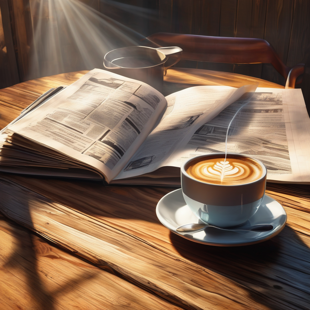 Ultra Realistic Photo Of A Cup Of Coffee Beside A Newspaper