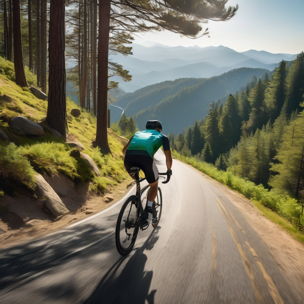 Ultra Realistic Photo Of A Cyclist Pedaling Uphill In A Mountain Road