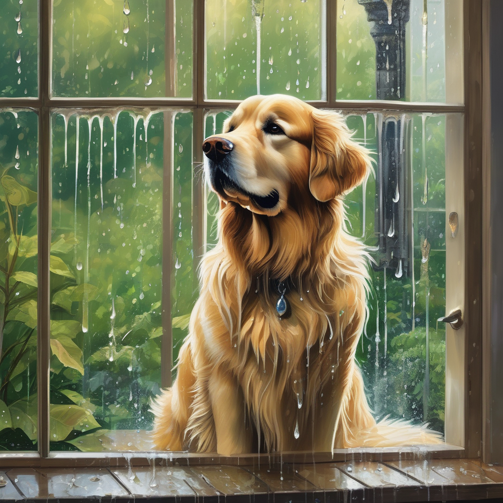 Ultra Realistic Photo Of A Dog Looking Out A Rainy Window