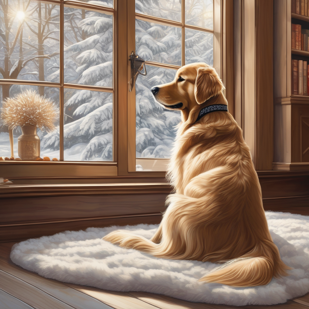 Ultra Realistic Photo Of A Dog Watching Snow Fall From A Window