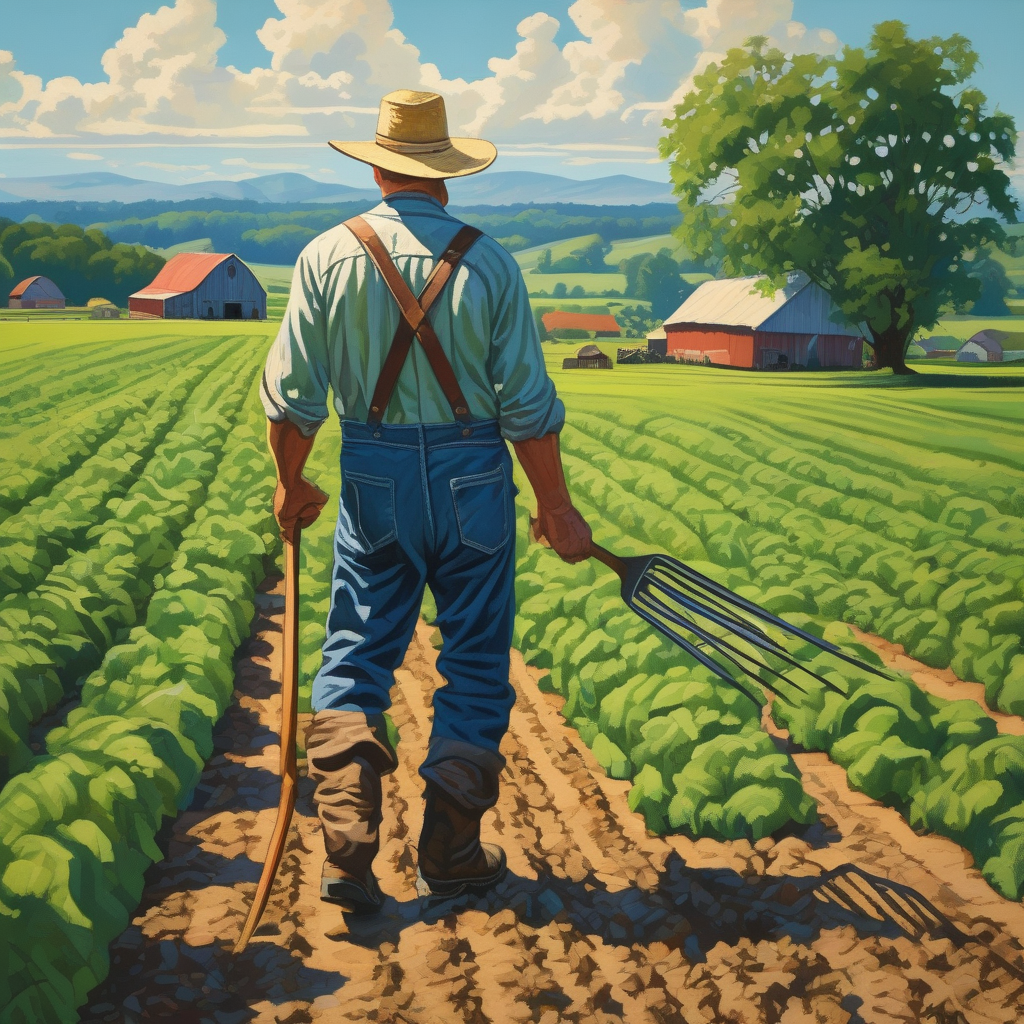 Ultra Realistic Photo Of A Farmer Walking With A Pitchfork