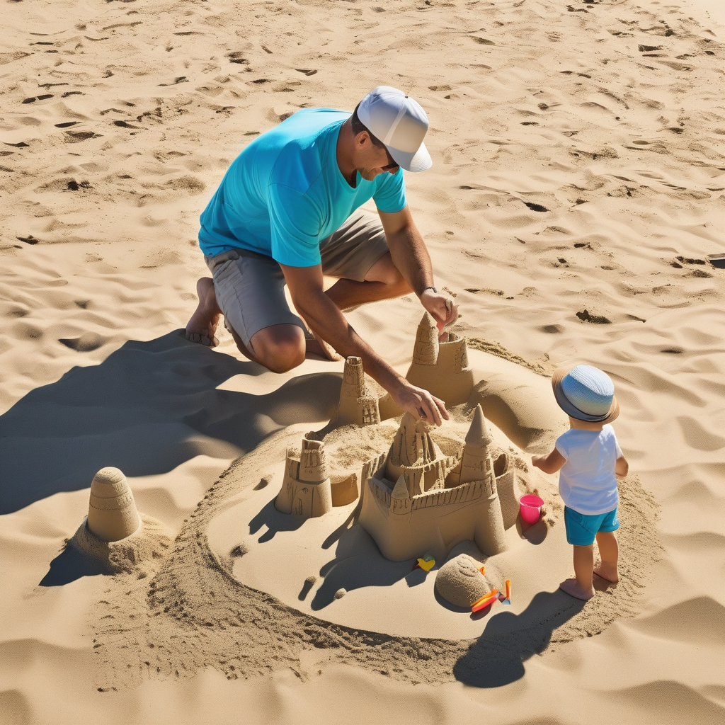 Ultra Realistic Photo Of A Father And Daughter Playing In Sand