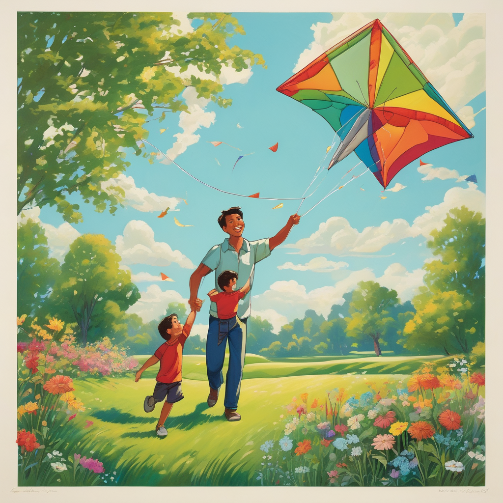 Ultra Realistic Photo Of A Father And Son Flying A Kite