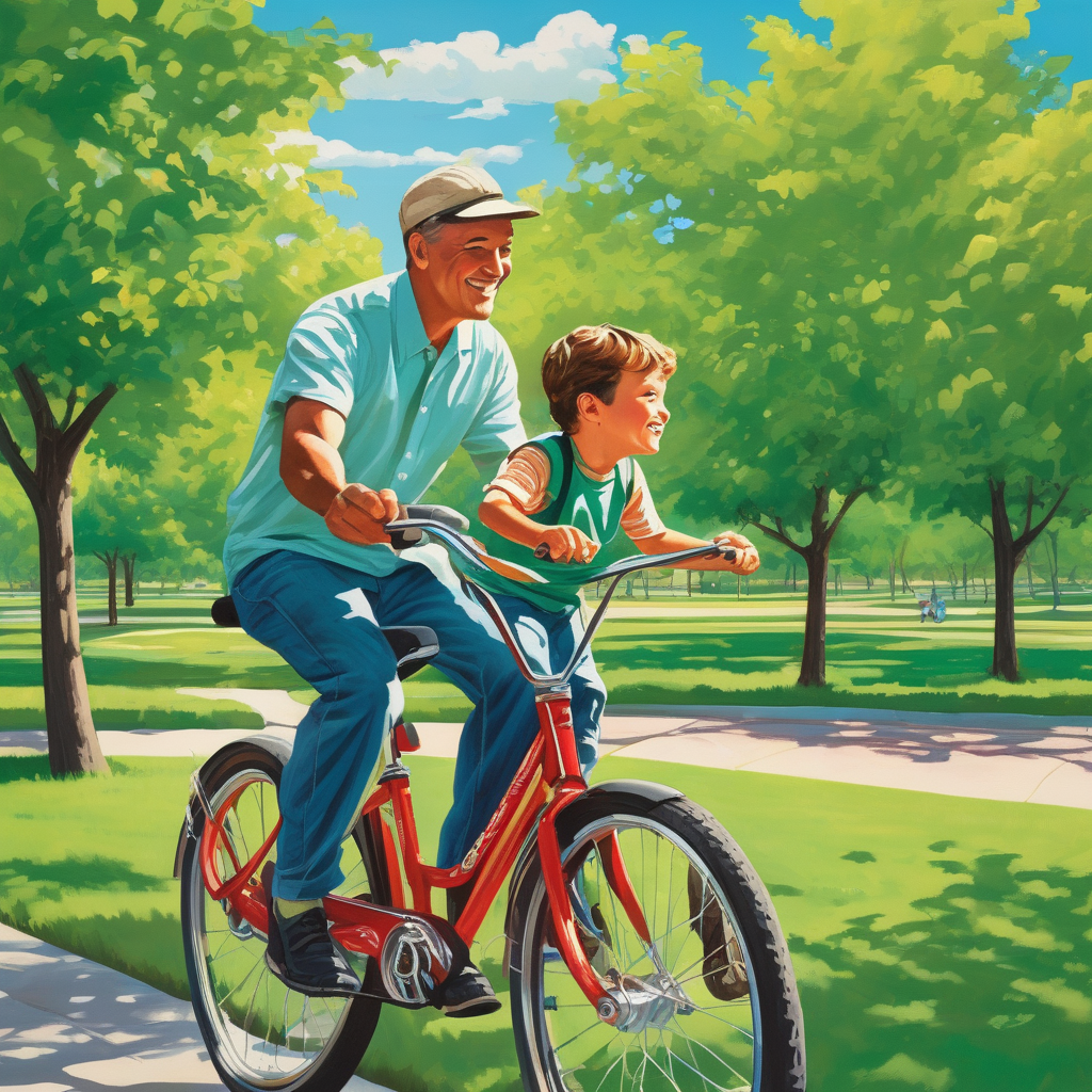 Ultra Realistic Photo Of A Father Teaching Son To Ride A Bicycle