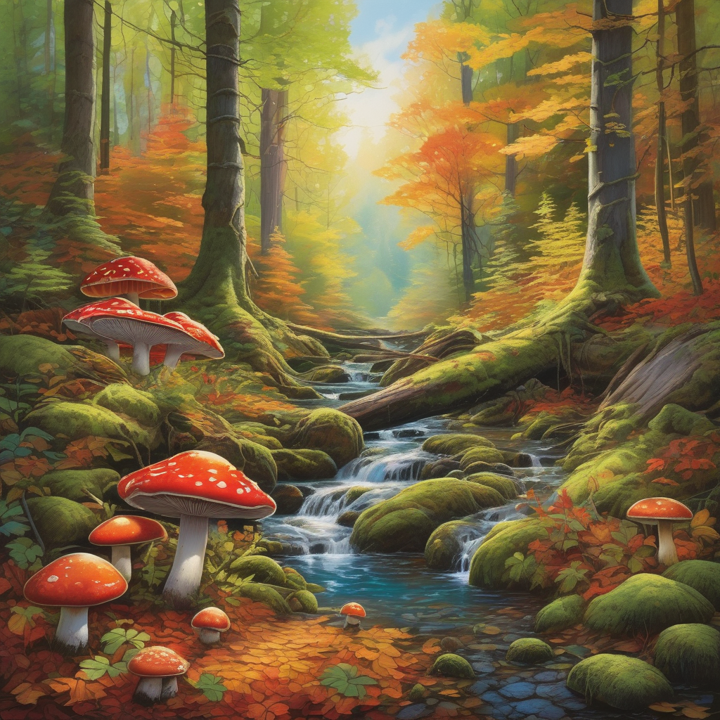 Ultra Realistic Photo Of A Forest Glade Covered In Mushrooms