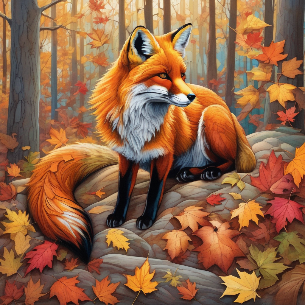 Ultra Realistic Photo Of A Fox Curled Up In Forest Leaves
