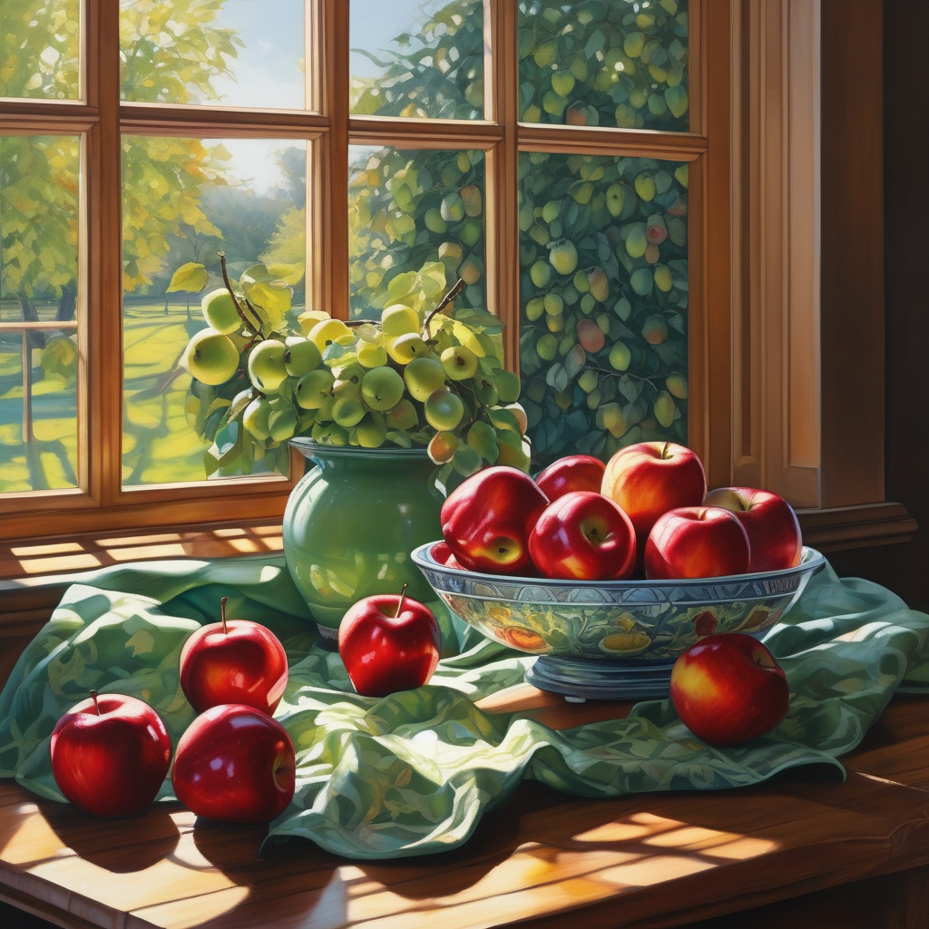 Ultra Realistic Photo Of A Fruit Bowl With Apples And Pears In Dayligh