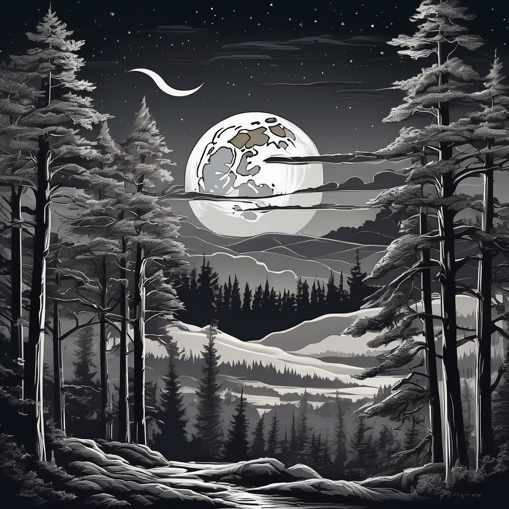 Ultra Realistic Photo Of A Full Moon Rising Above Tall Trees