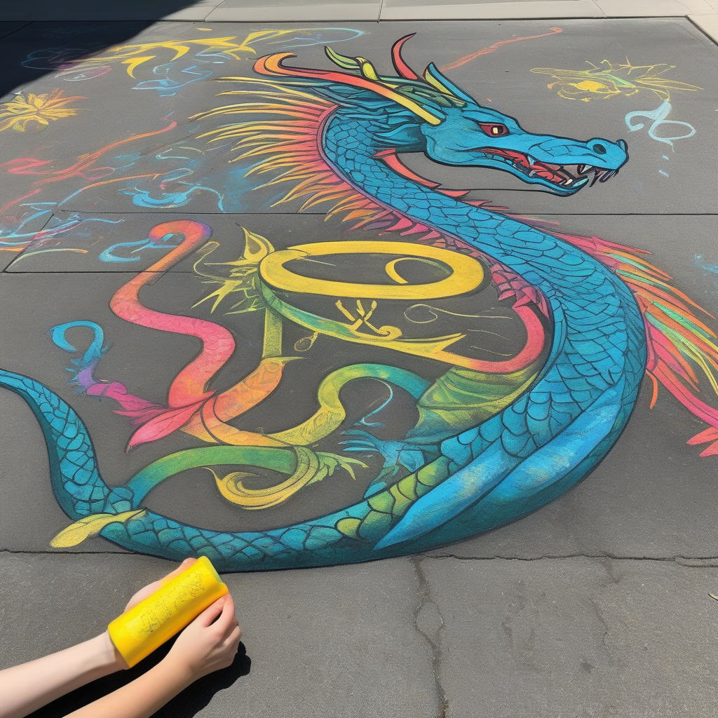 Ultra Realistic Photo Of A Girl Drawing With Chalk On The Sidewalk
