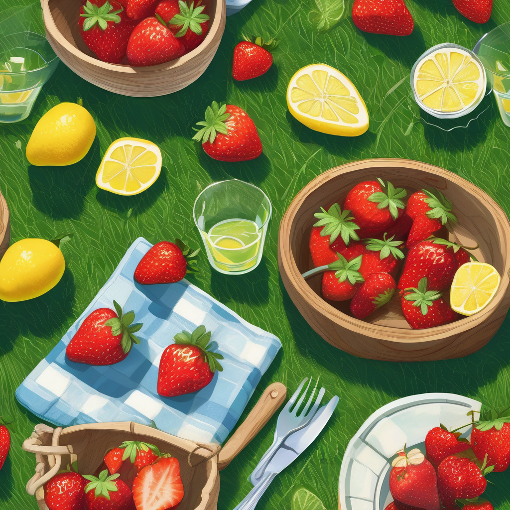 Ultra Realistic Photo Of A Girl Eating Strawberries On A Blanket