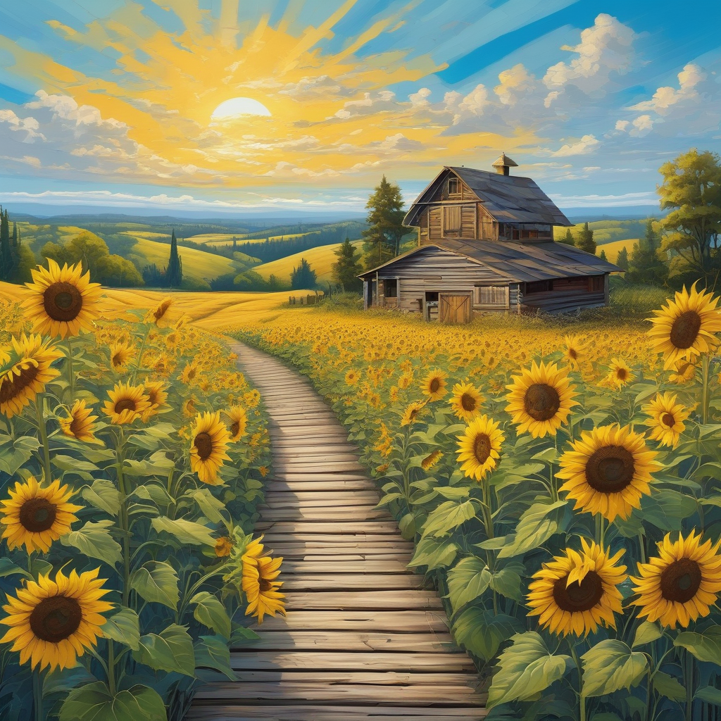 Ultra Realistic Photo Of A Girl Walking Through A Field Of Sunflowers