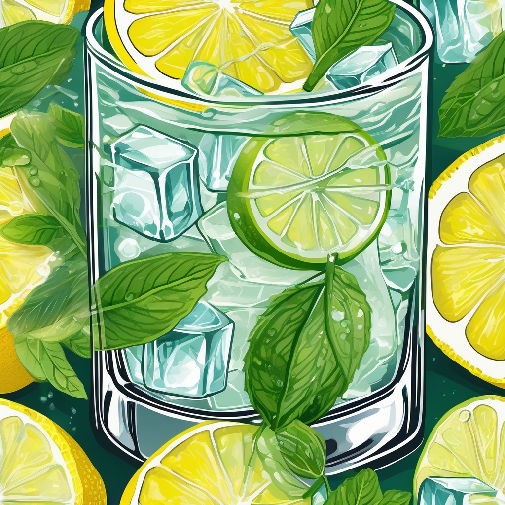 Ultra Realistic Photo Of A Glass Of Lemonade With Ice And Mint