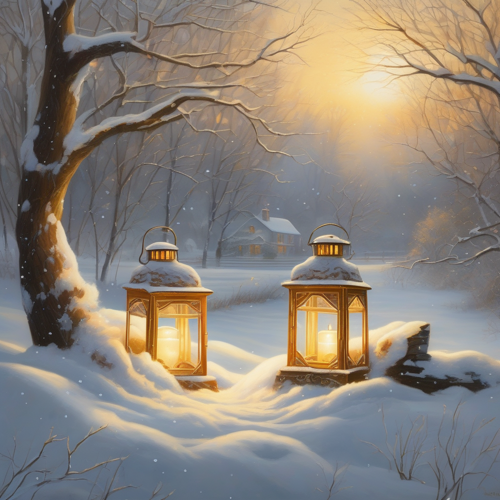 Ultra Realistic Photo Of A Glowing Lantern Held In Snowy Hands