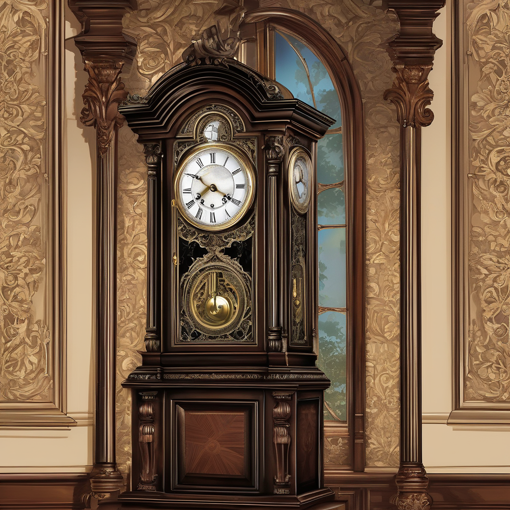 Ultra Realistic Photo Of A Grandfather Clock Ticking In Low Light
