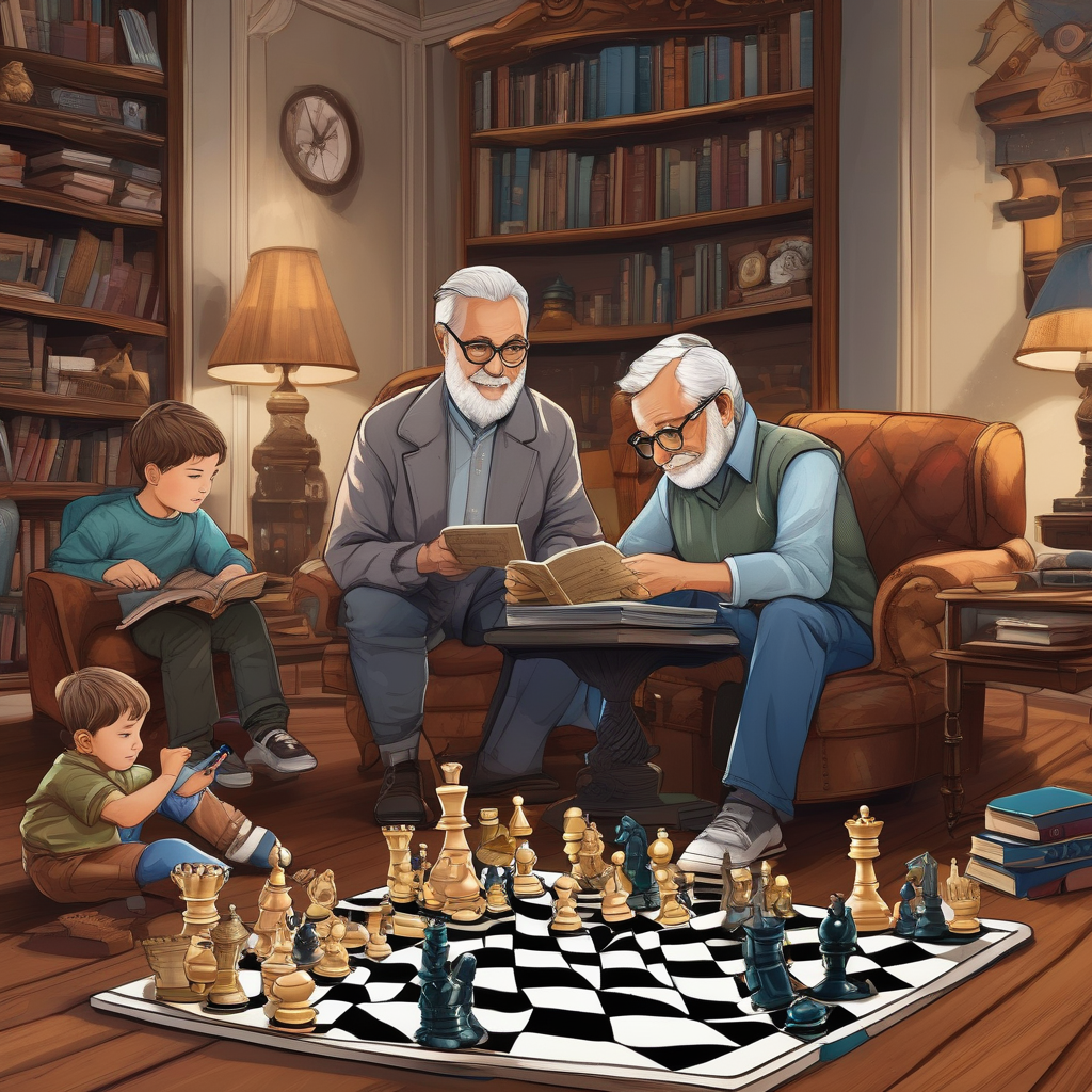 Ultra Realistic Photo Of A Grandfather Teaching Chess To A Child