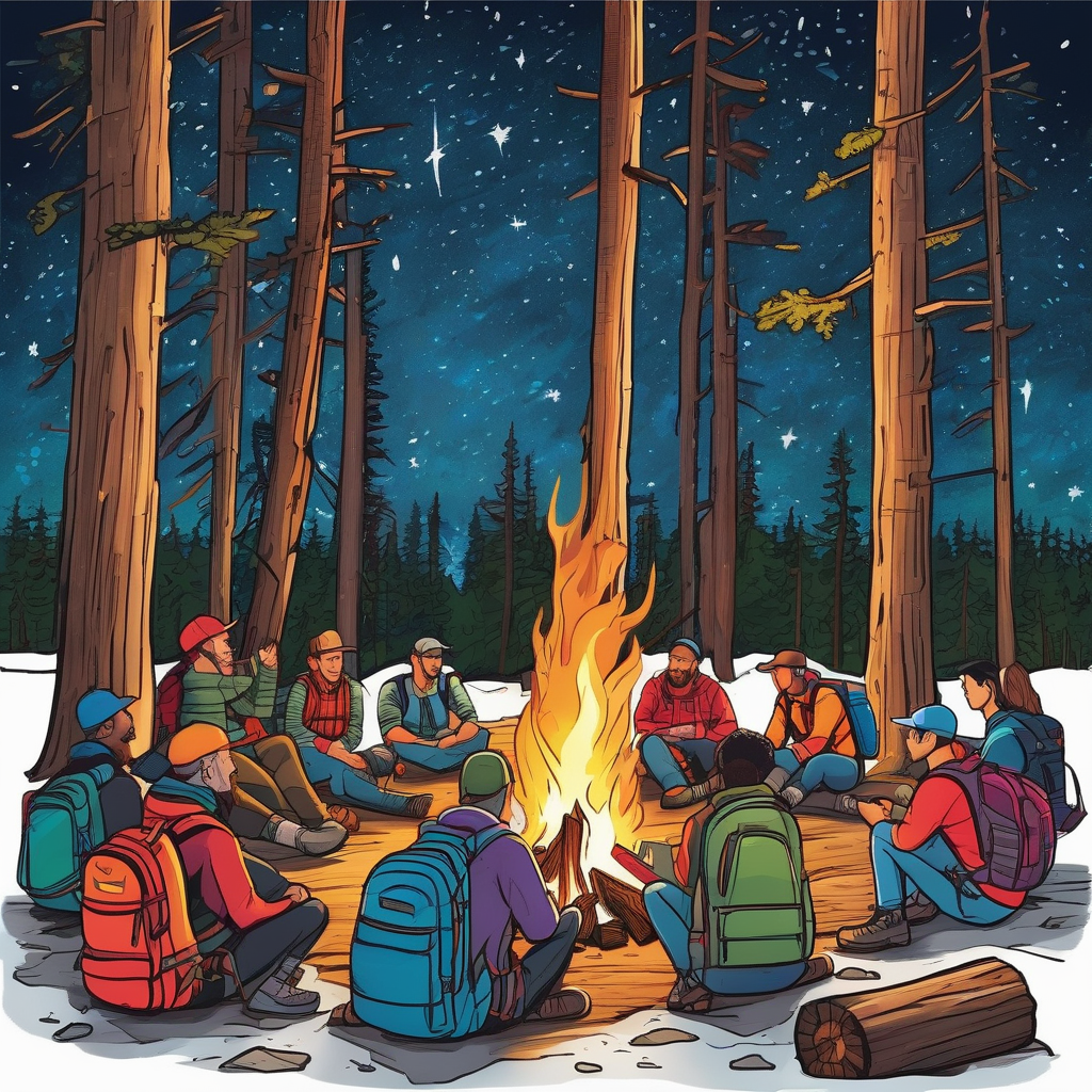 Ultra Realistic Photo Of A Group Of Hikers Around A Campfire