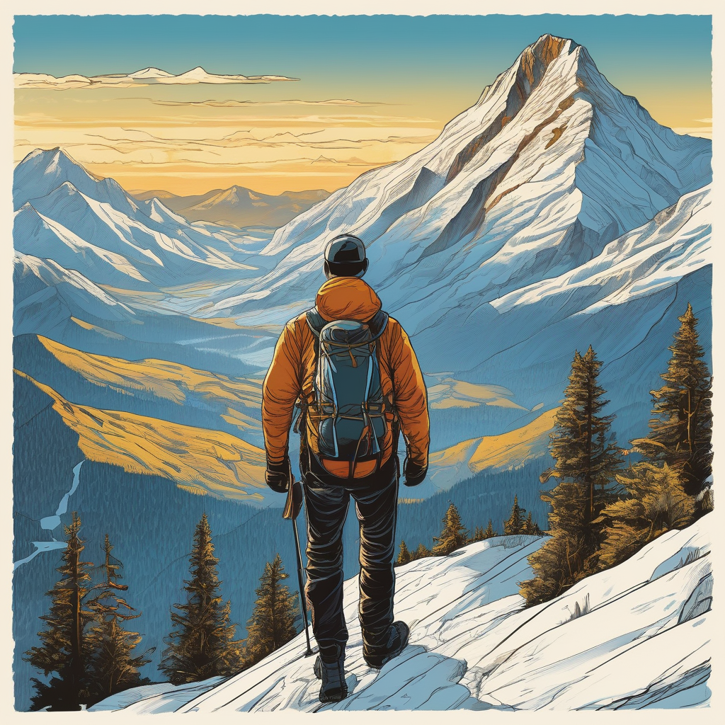 Ultra Realistic Photo Of A Hiker Standing At A Mountain Peak