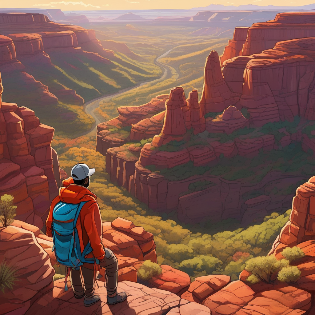 Ultra Realistic Photo Of A Hiker Standing In Front Of A Canyon View