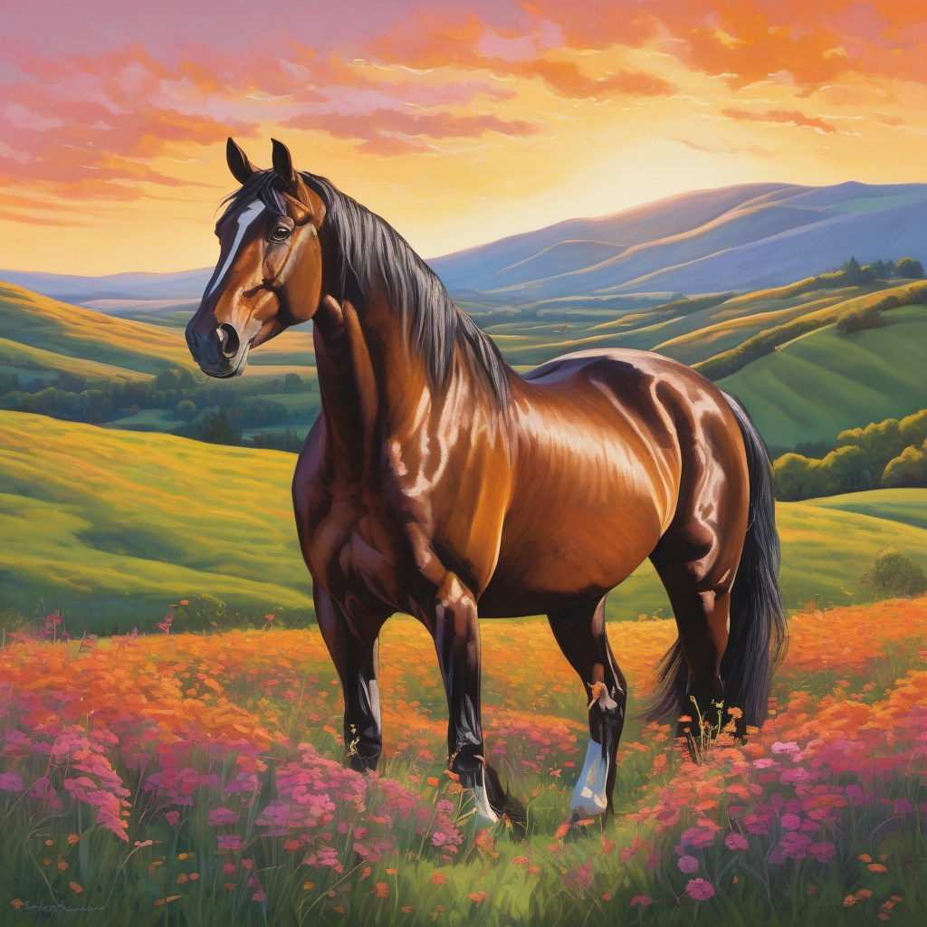 Ultra Realistic Photo Of A Horse Grazing At Golden Hour