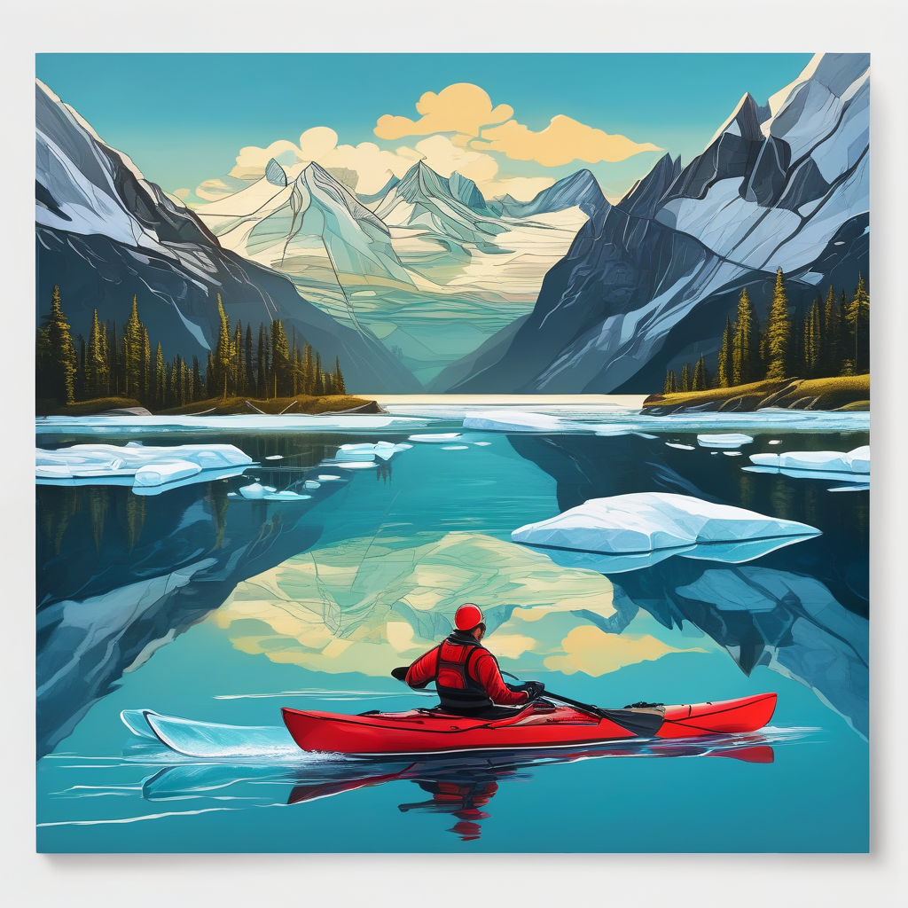 Ultra Realistic Photo Of A Kayaker Paddling Through Icy Waters