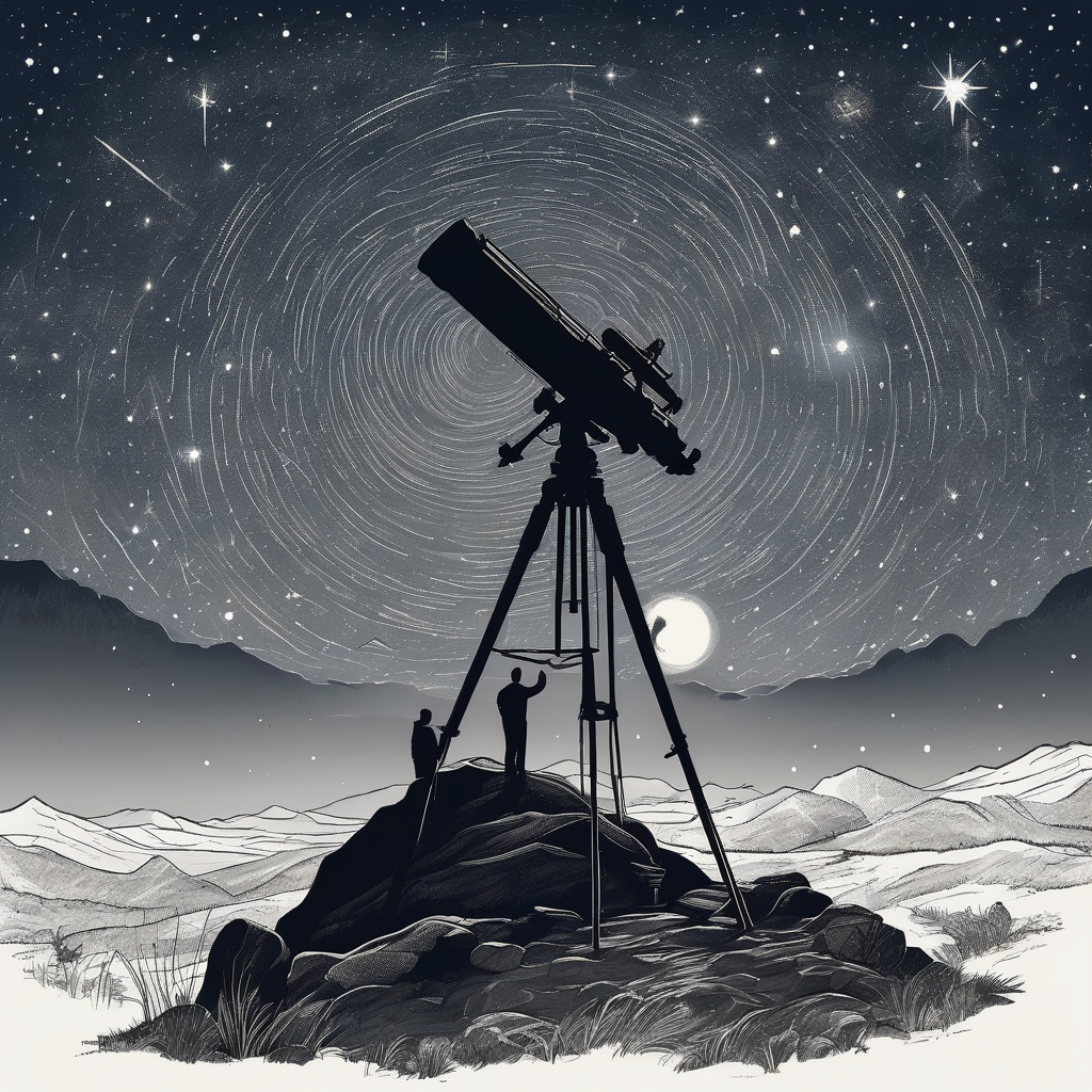 Ultra Realistic Photo Of A Man Adjusting A Telescope At Night