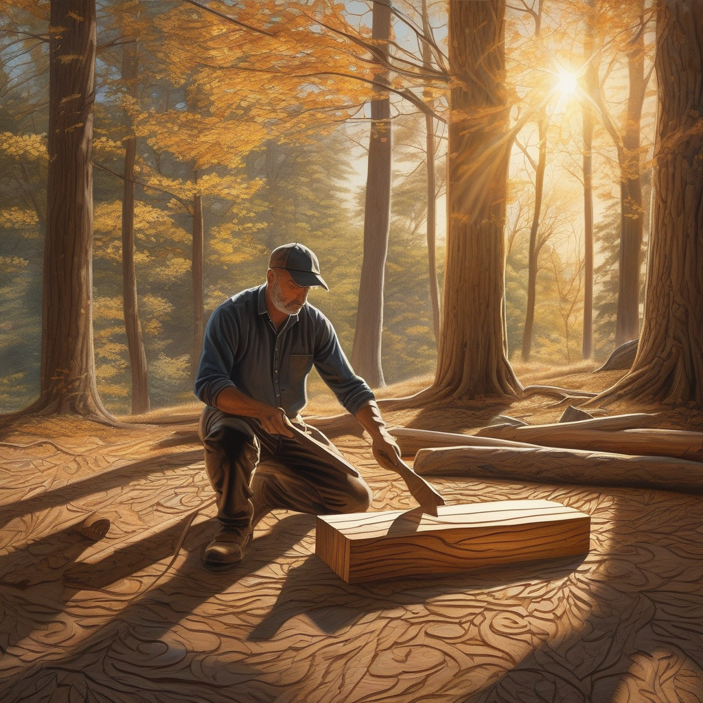 Ultra Realistic Photo Of A Man Carving Wood With Sunlight Behind Him