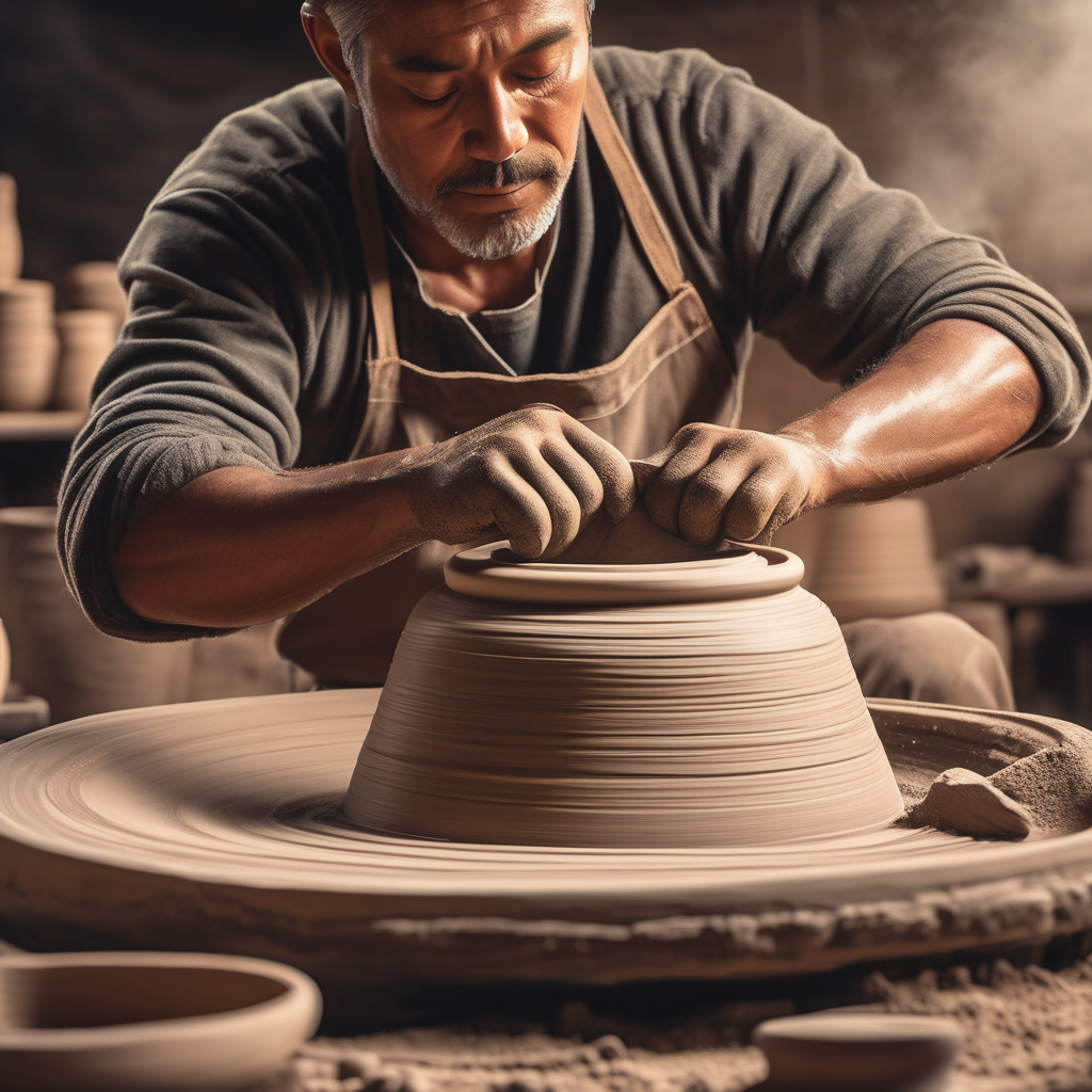 Ultra Realistic Photo Of A Man Making Pottery On A Spinning Wheel