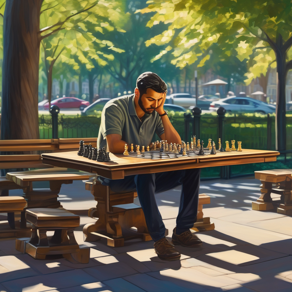 Ultra Realistic Photo Of A Man Playing Chess In The Park