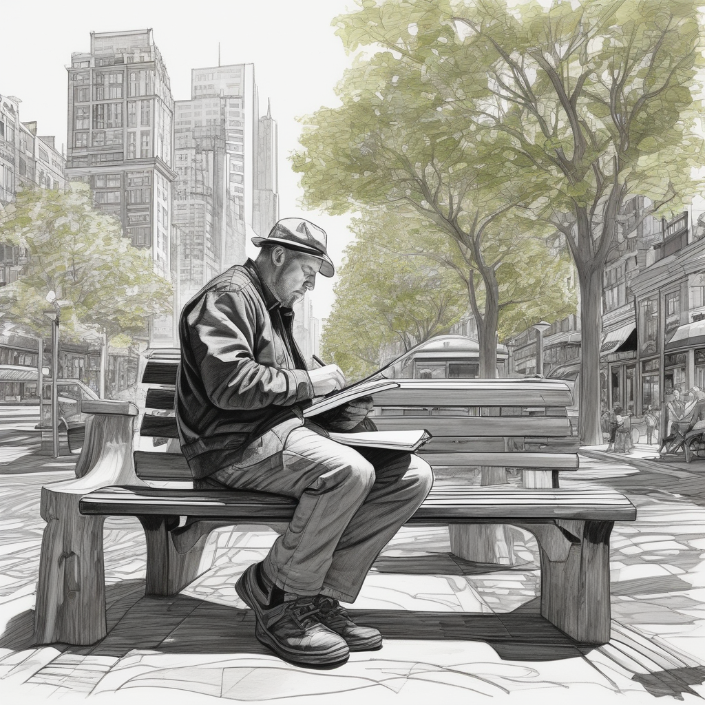 Ultra Realistic Photo Of A Man Sketching A Street Scene