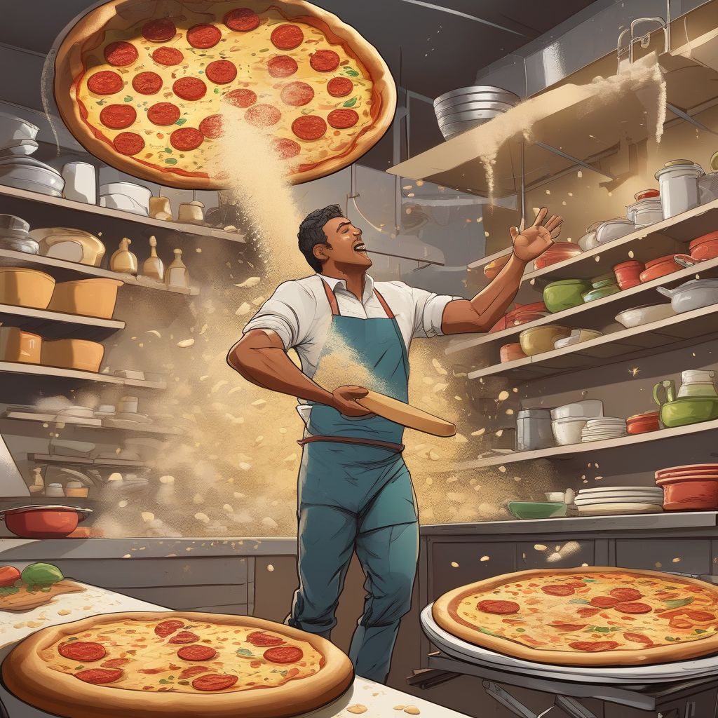 Ultra Realistic Photo Of A Man Spinning Pizza Dough In The Air