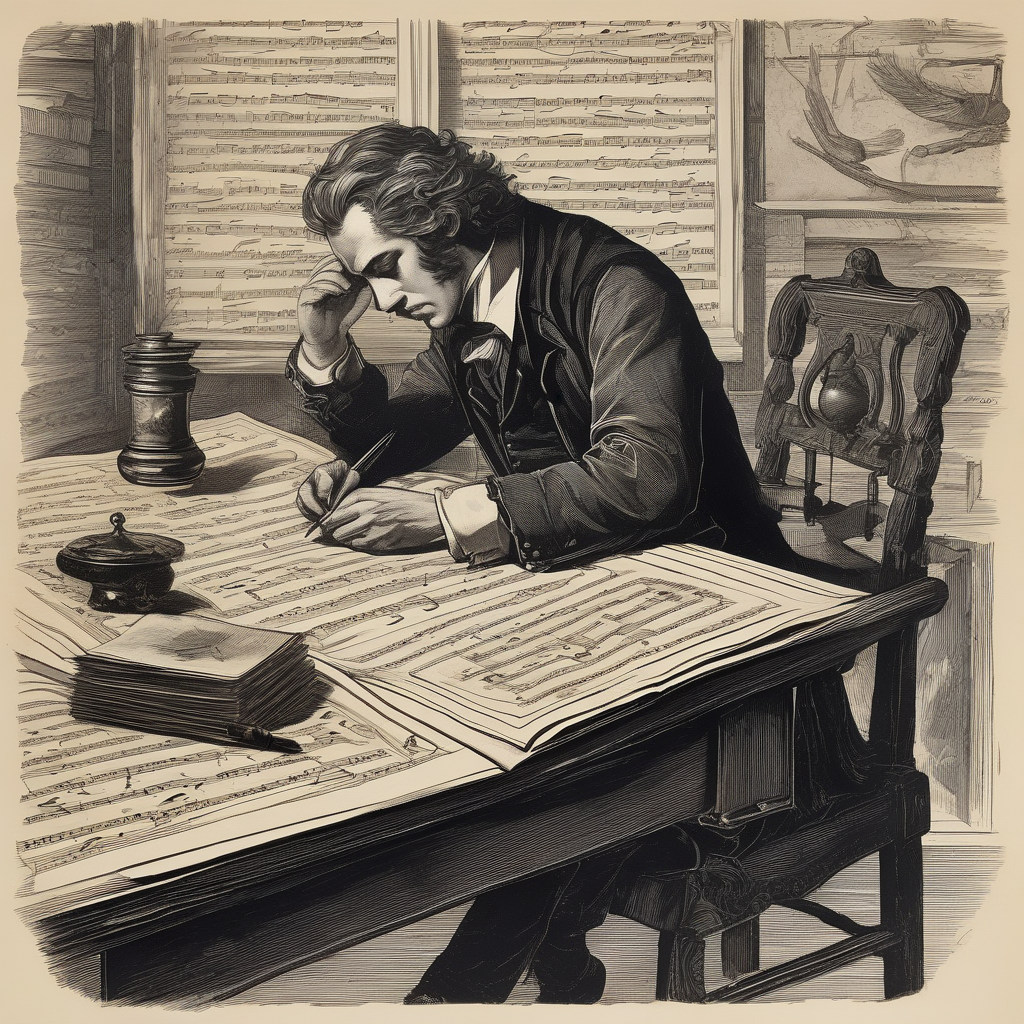 Ultra Realistic Photo Of A Man Writing Music By Candlelight