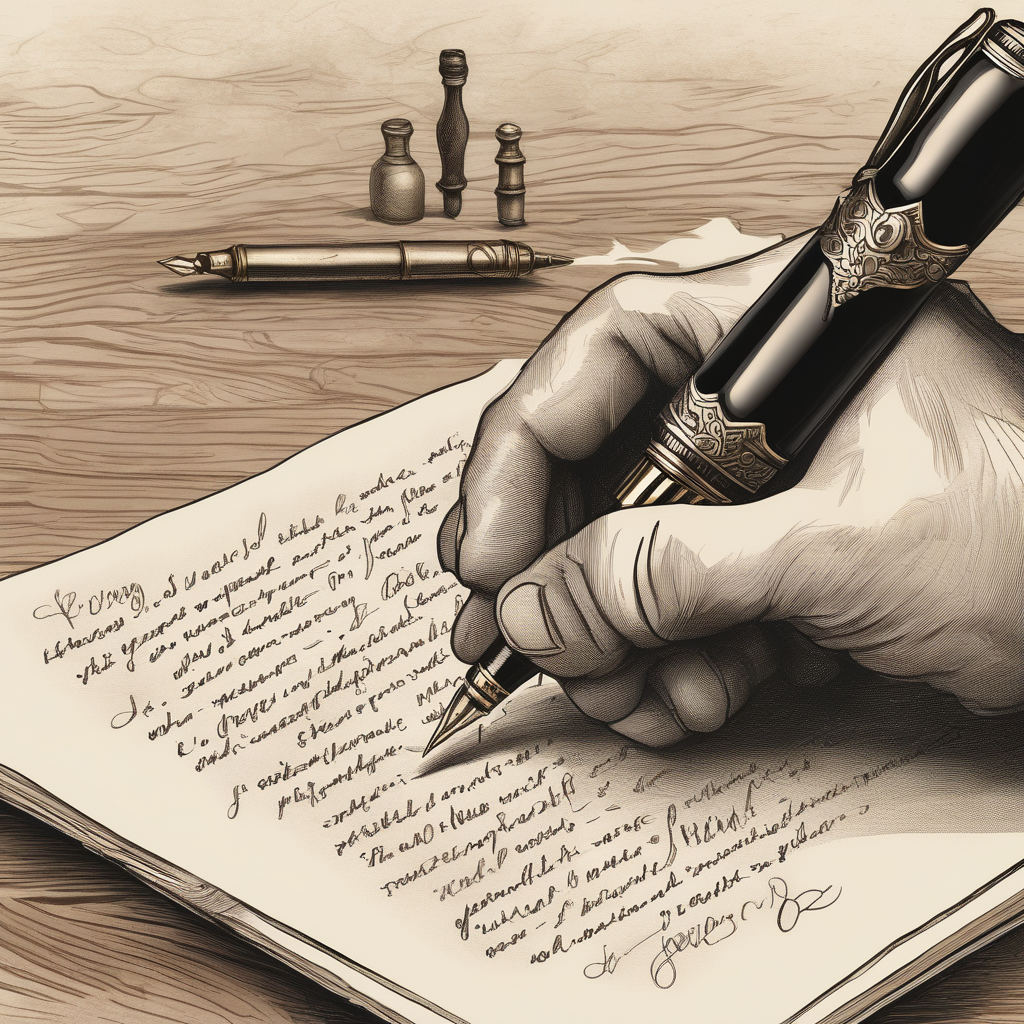 Ultra Realistic Photo Of A Man Writing With A Fountain Pen