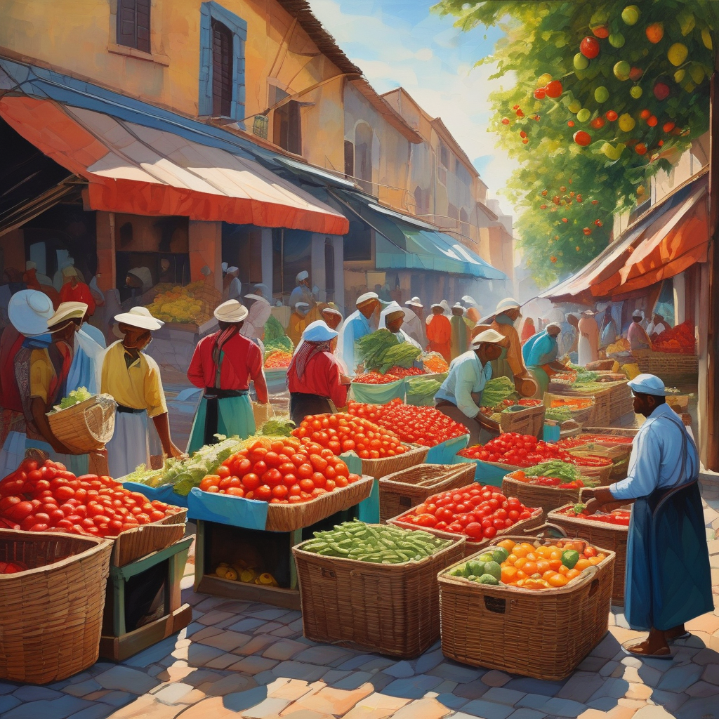 Ultra Realistic Photo Of A Market Vendor Arranging Tomatoes