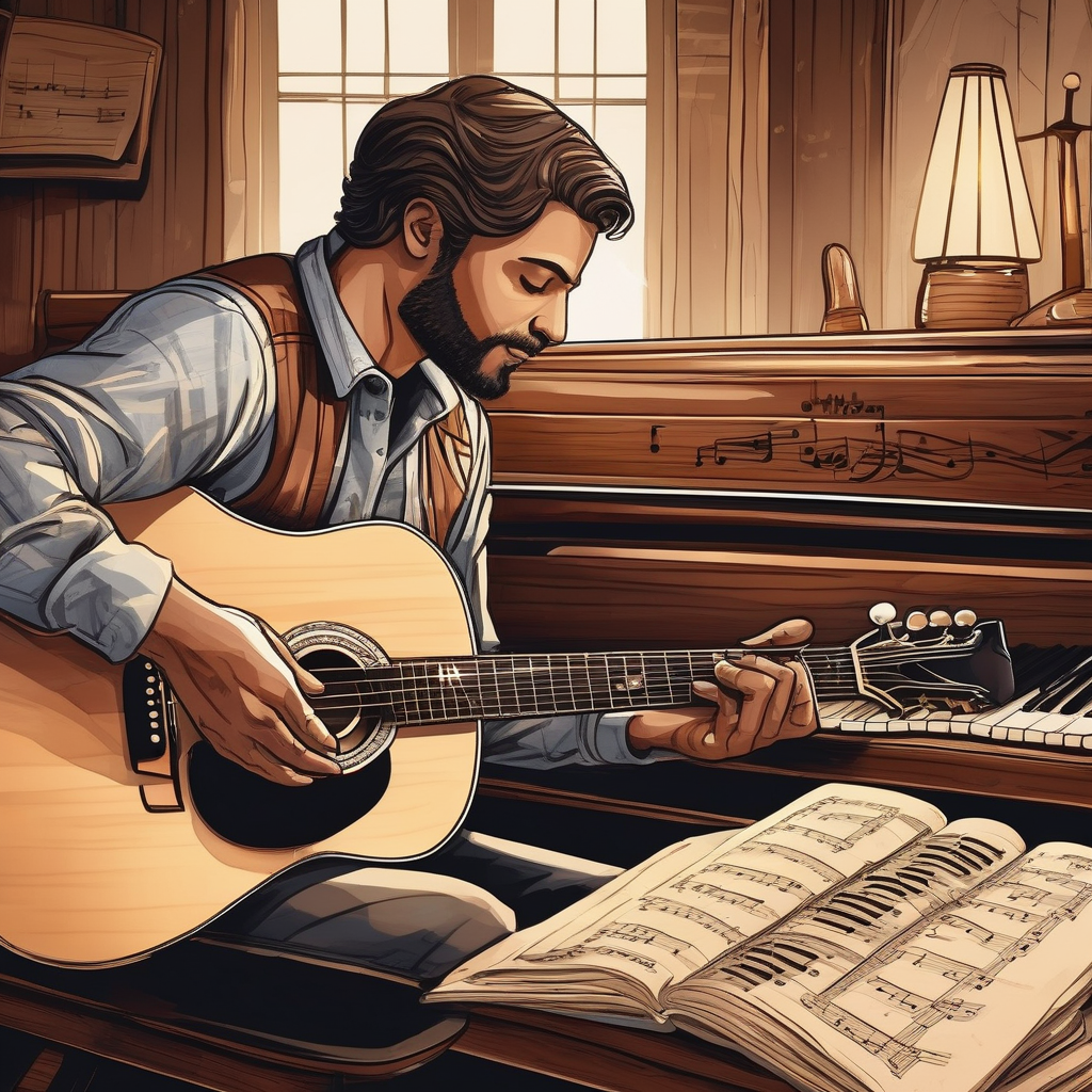 Ultra Realistic Photo Of A Musician Tuning His Instrument