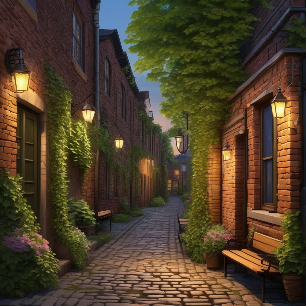 Ultra Realistic Photo Of A Narrow Cobblestone Alley At Twilight