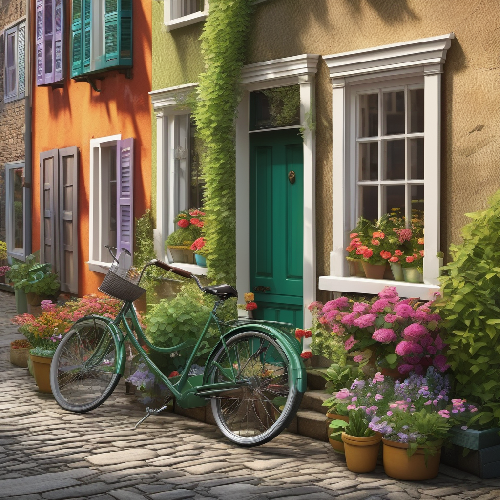 Ultra Realistic Photo Of A Narrow Street With Bicycles