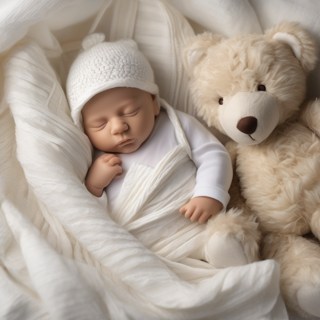 Ultra Realistic Photo Of A Newborn Wrapped In White Cotton