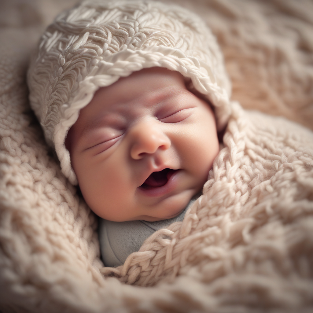 Ultra Realistic Photo Of A Newborn Yawning Under Warm Blankets