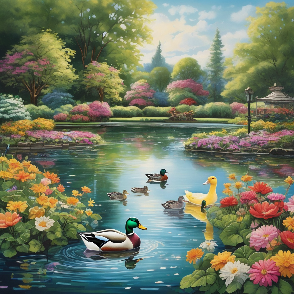 Ultra Realistic Photo Of A Person Feeding Ducks At A Park Pond