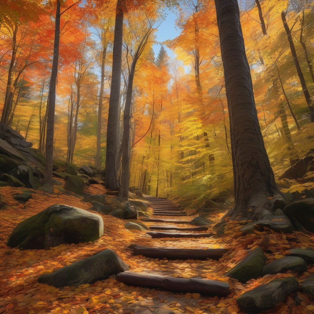 Ultra Realistic Photo Of A Person Hiking Through Golden Autumn Forest