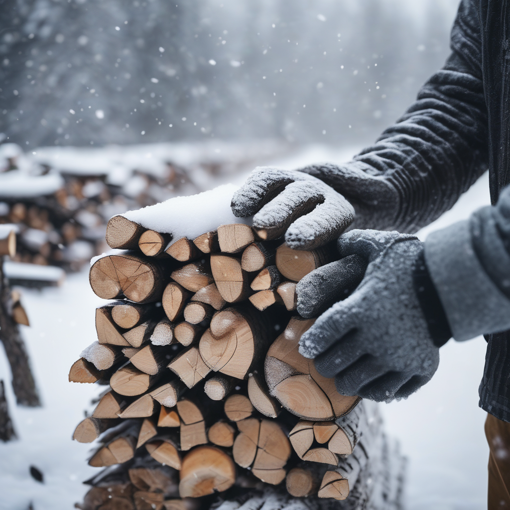 Ultra Realistic Photo Of A Person Holding Firewood In The Snow