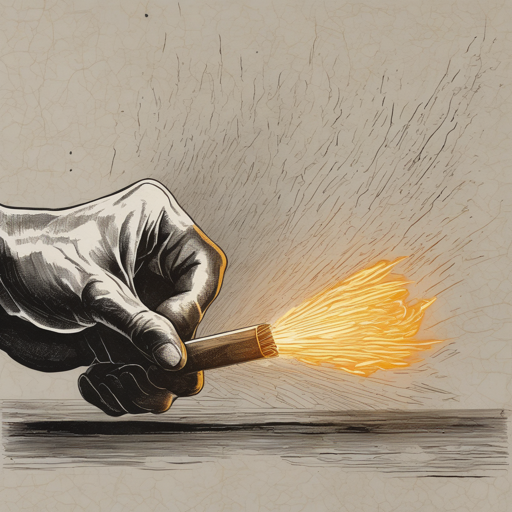 Ultra Realistic Photo Of A Person Lighting A Match In Pitch Dark